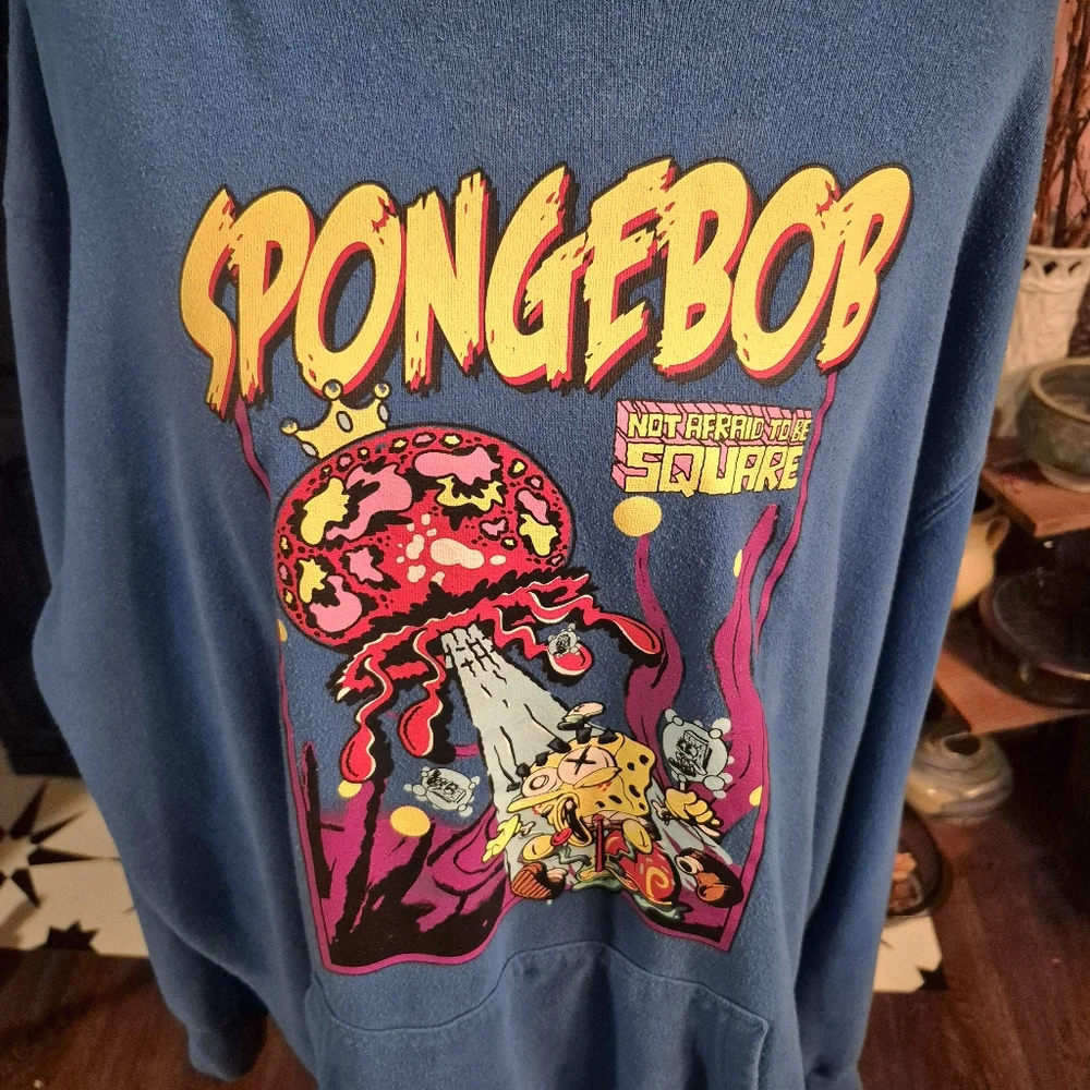 Sponge Bob Blue Hoodie Unisex Plus Size 2 XL - Picture 2 of 5